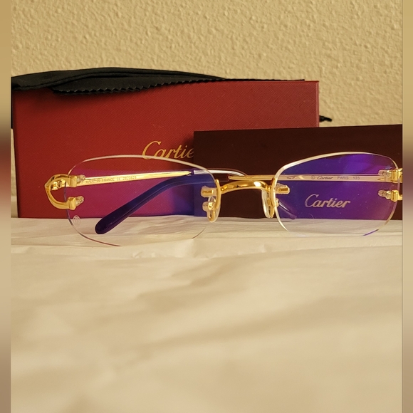 Cartier Signature C Rimless Gold Toned 56MM Rectangular Eyeglasses - Picture 2 of 10
